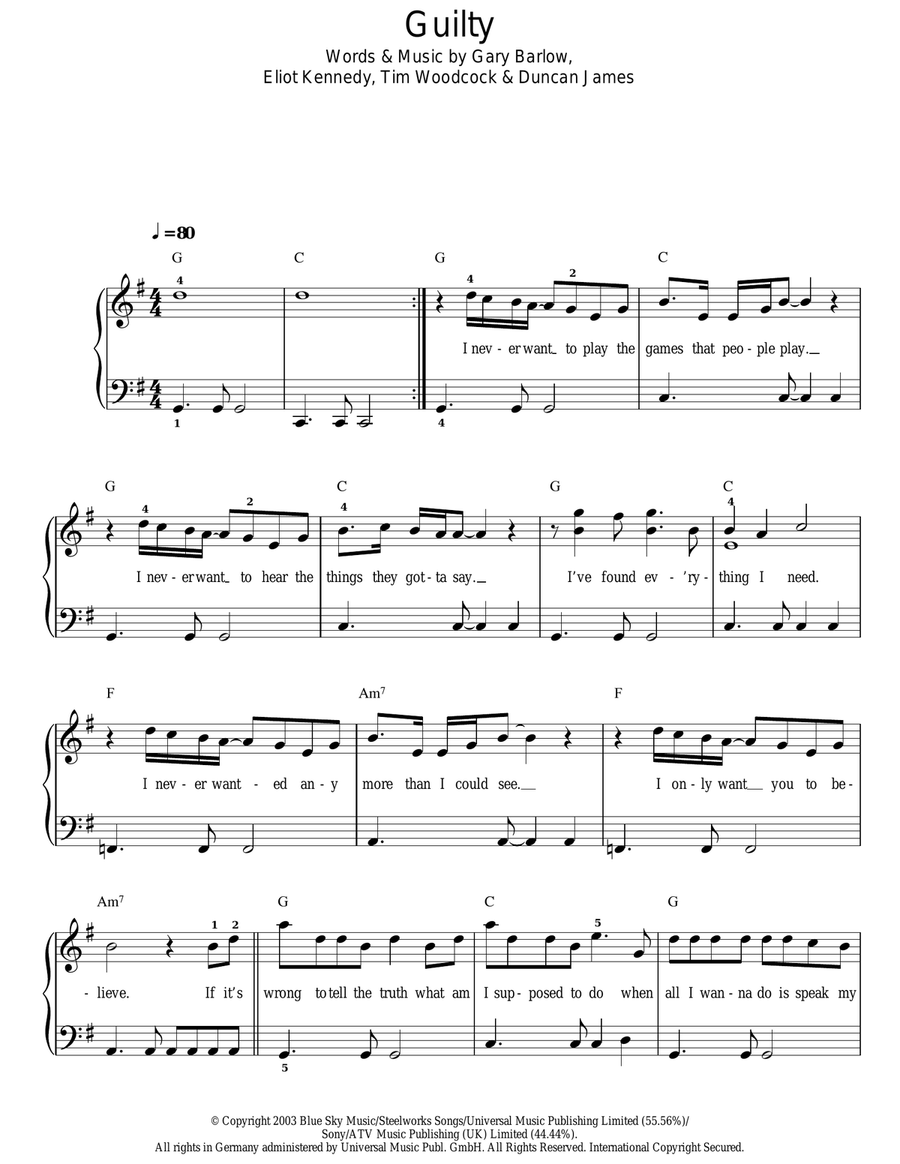 Guilty Easy Piano scores gallery preview page 1