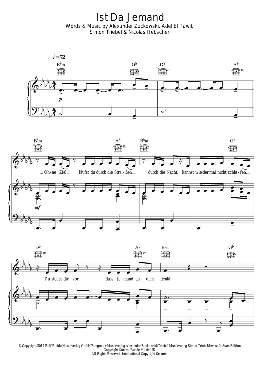 Ist Da Jemand Piano, Vocal scores gallery preview page 1