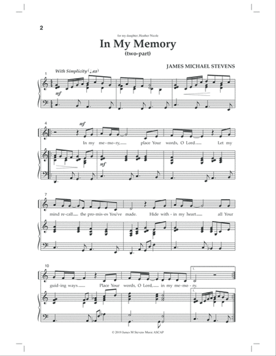 In My Memory - Two-Part Children's Choir SA scores gallery preview page 2