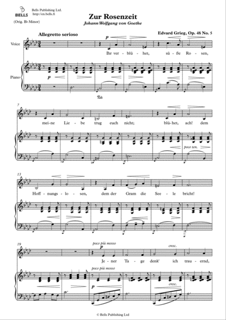 Zur Rosenzeit, Op. 48 No. 5 (F minor) Voice Solo scores gallery preview page 1