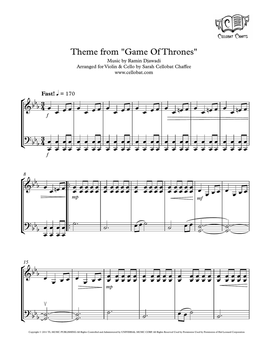 Game Of Thrones by Ramin Djawadi String Duet - Digital Sheet Music