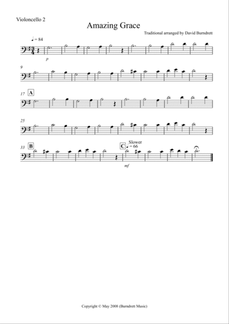 Amazing Grace for Cello Quintet Cello Solo scores gallery preview page 4