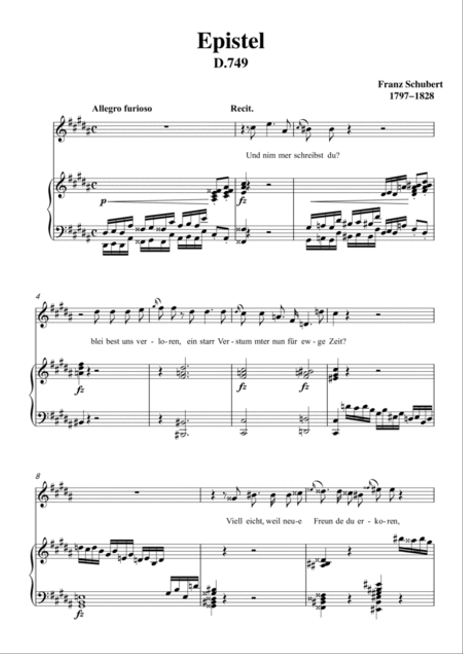 Schubert-Epistel(Herrn Joseph Spaun) in #G minor,D.749,for Vocal and Piano.sib Voice scores gallery preview page 2