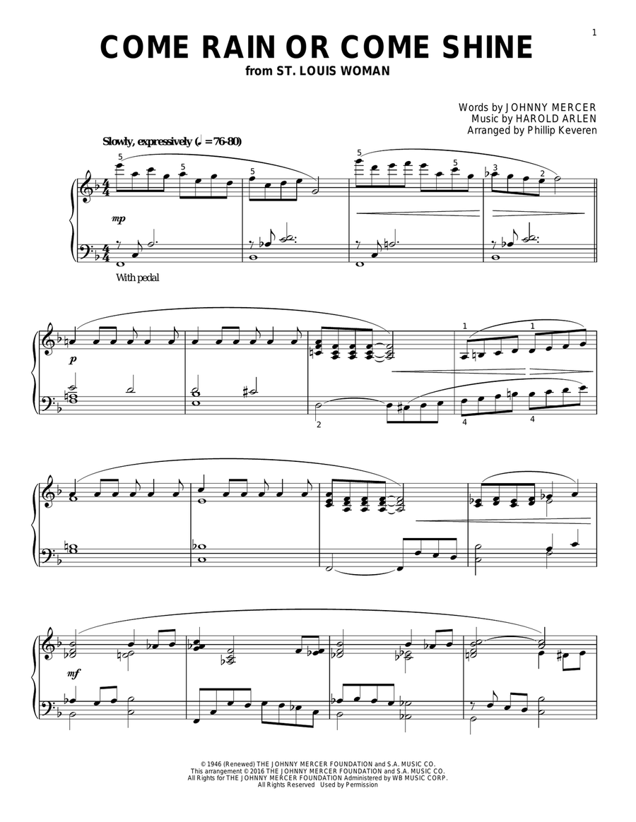 Come Rain Or Come Shine (arr. Phillip Keveren) Piano Solo scores gallery preview page 1