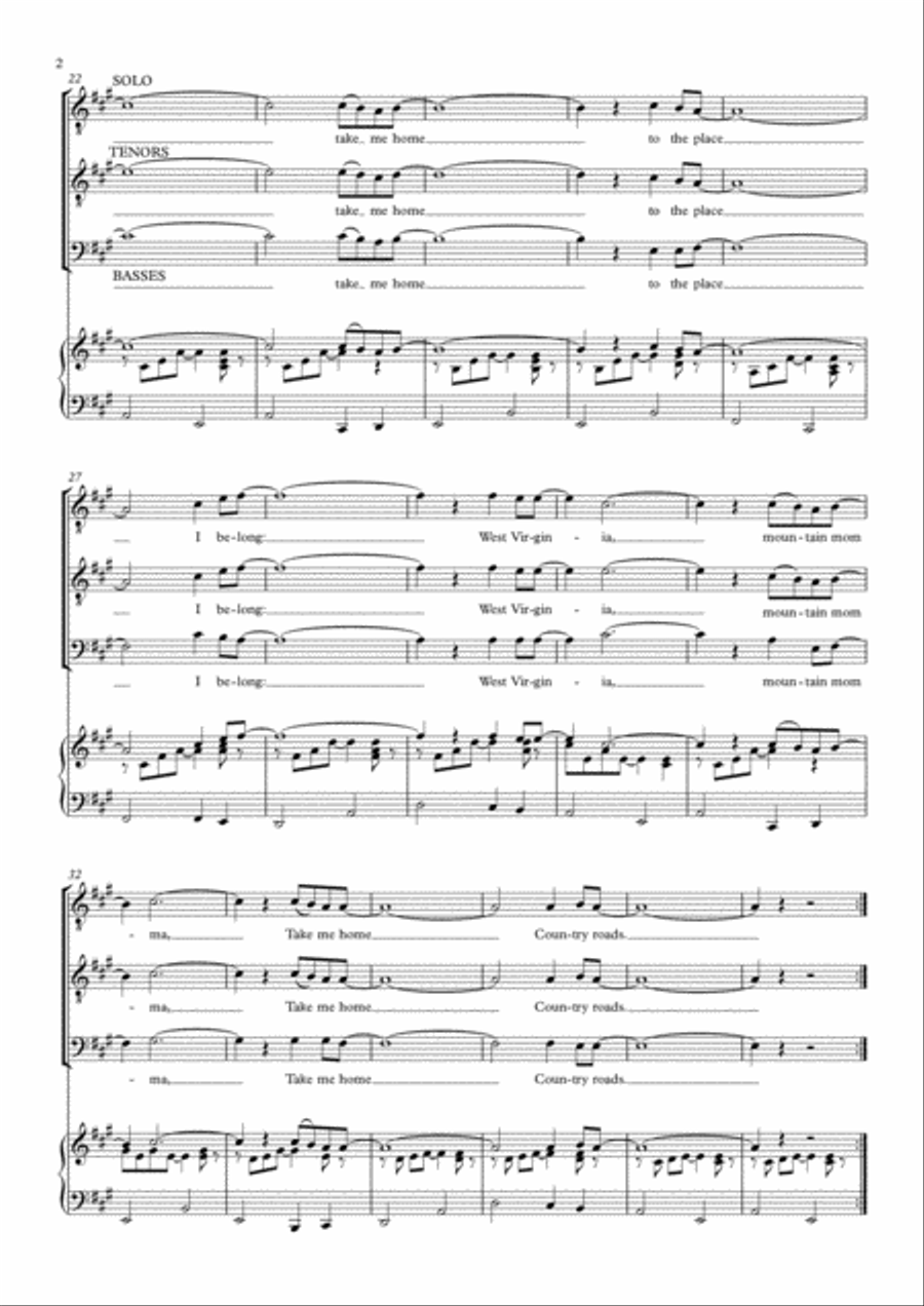 Take Me Home, Country Roads TTBB scores gallery preview page 2