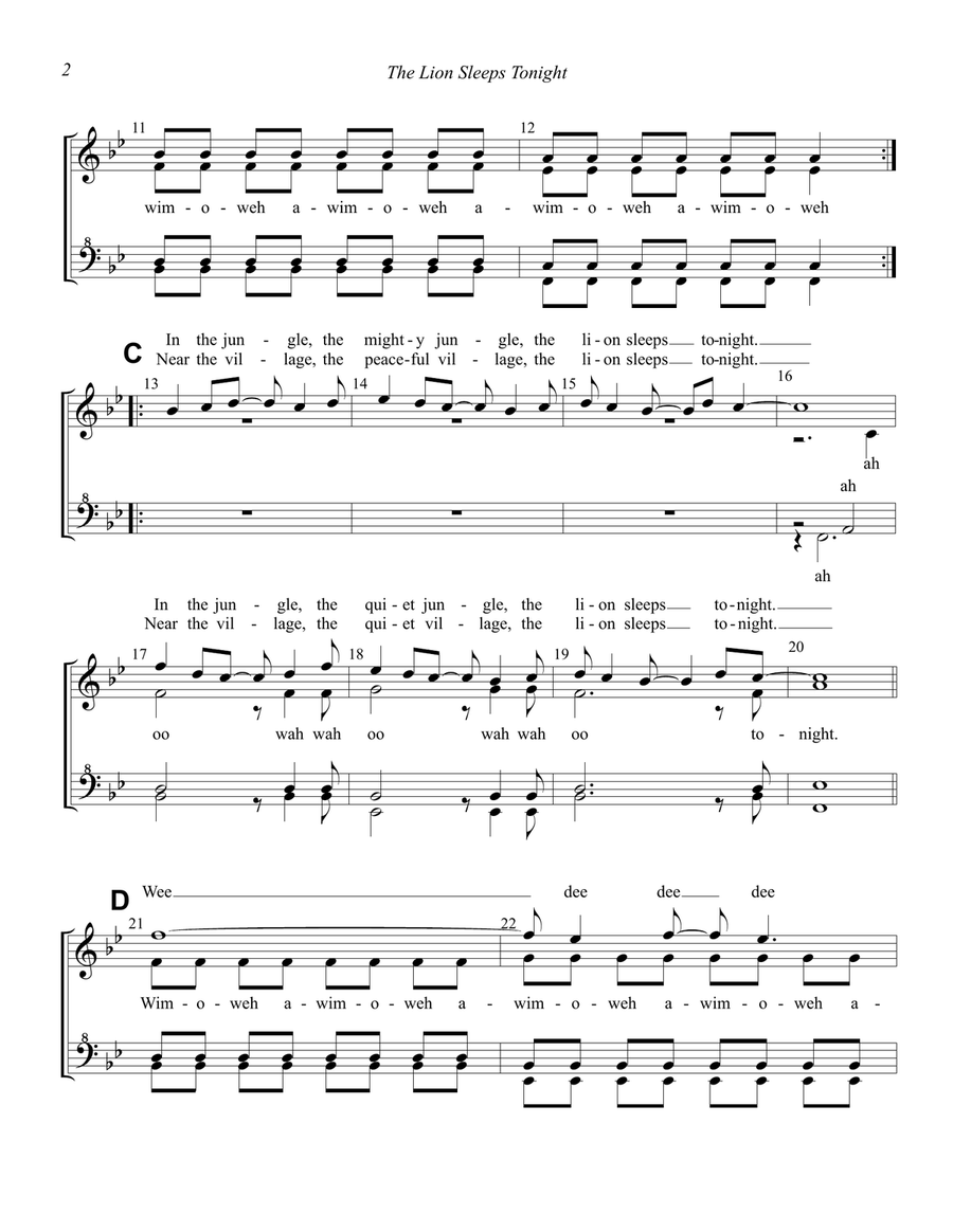The Lion Sleeps Tonight (arr. Scott Turnbull) SSAA - Digital Sheet Music page 2