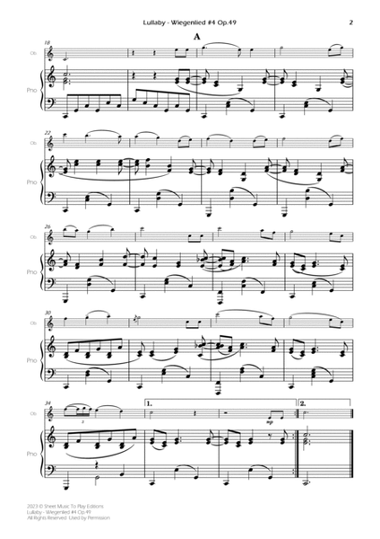 Brahms' Lullaby - Oboe and Piano (Full Score and Parts) by Johannes Brahms Piano - Digital Sheet Music