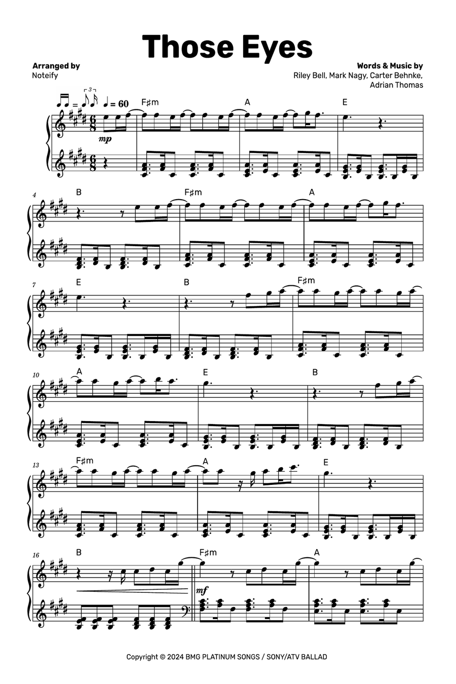 Those Eyes Piano Solo scores gallery preview page 1