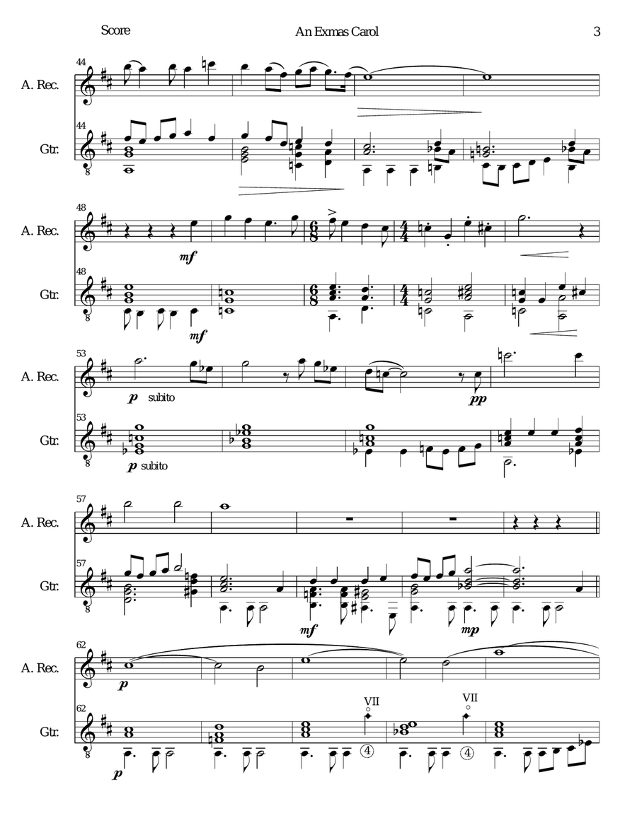 An Exmas Carol for alto recorder and guitar Alto Recorder scores gallery preview page 3