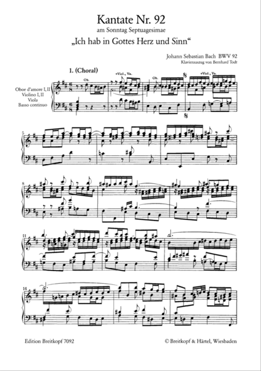 Cantata BWV 92 “Ich hab in Gottes Herz und Sinn” 4-Part scores gallery preview page 2