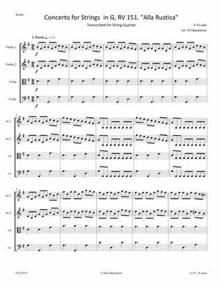 Vivaldi: Concerto for Strings in G, RV 151 "Alla Rustica" arr. for String Quartet