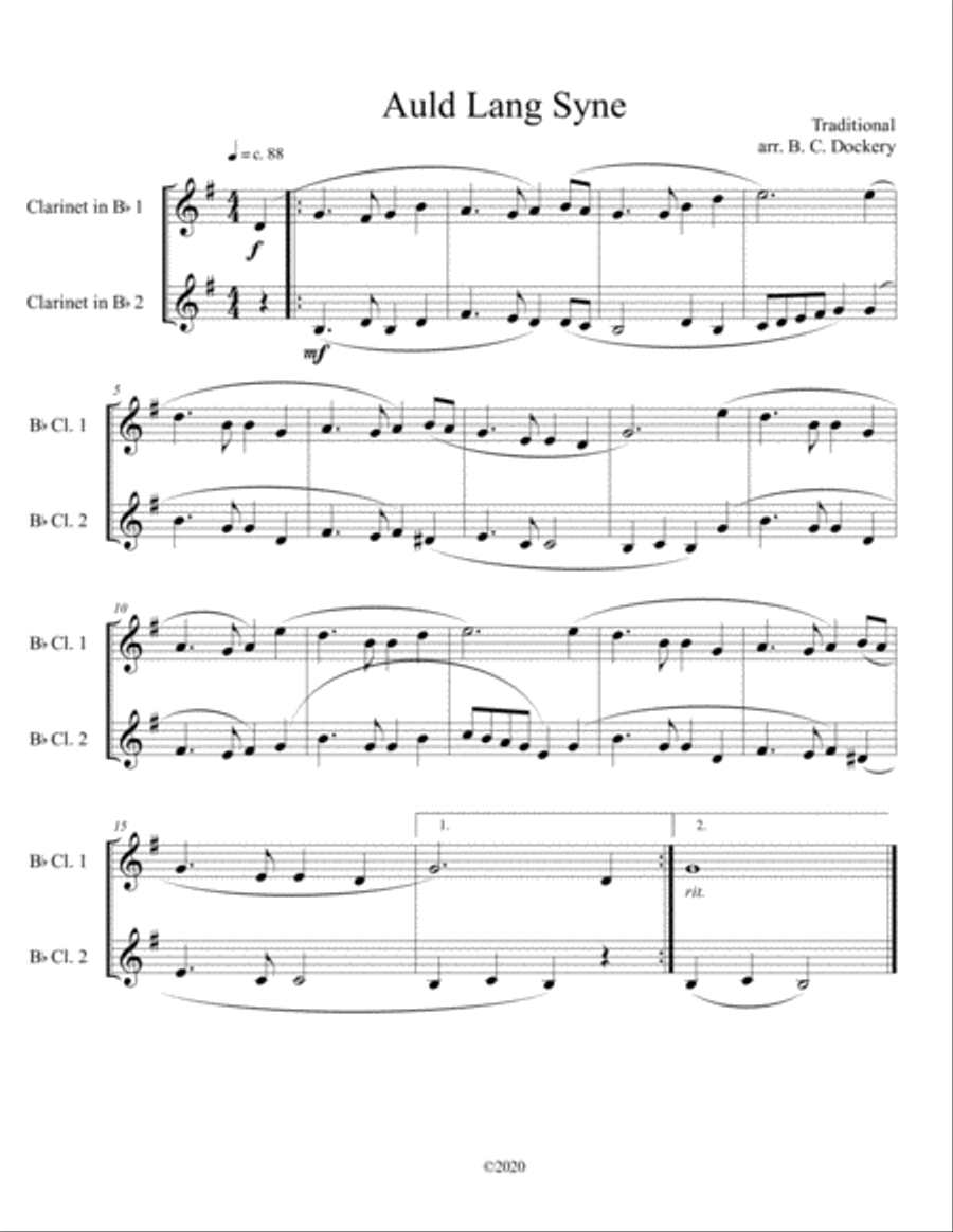 Auld Lang Syne (clarinet duet) Auld Lang Syne (clarinet duet) Clarinet Duet scores gallery preview page 1