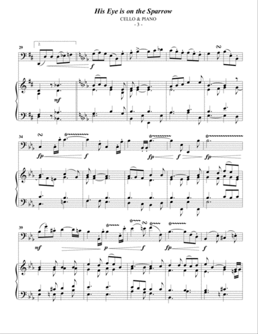 Gabriel: His Eye Is On The Sparrow for Cello & Piano Piano scores gallery preview page 3