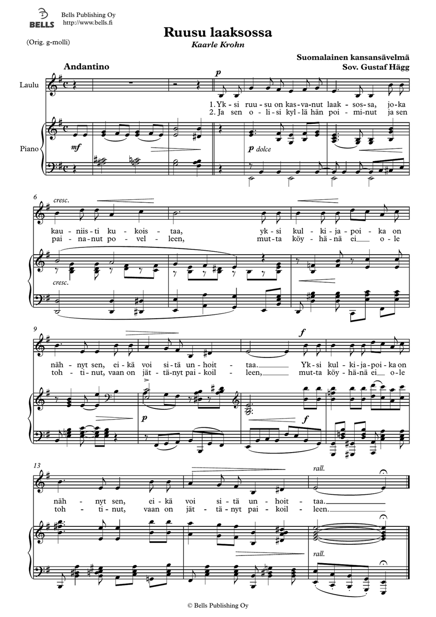 Ruusu laaksossa (E minor) Voice Solo - Digital Sheet Music