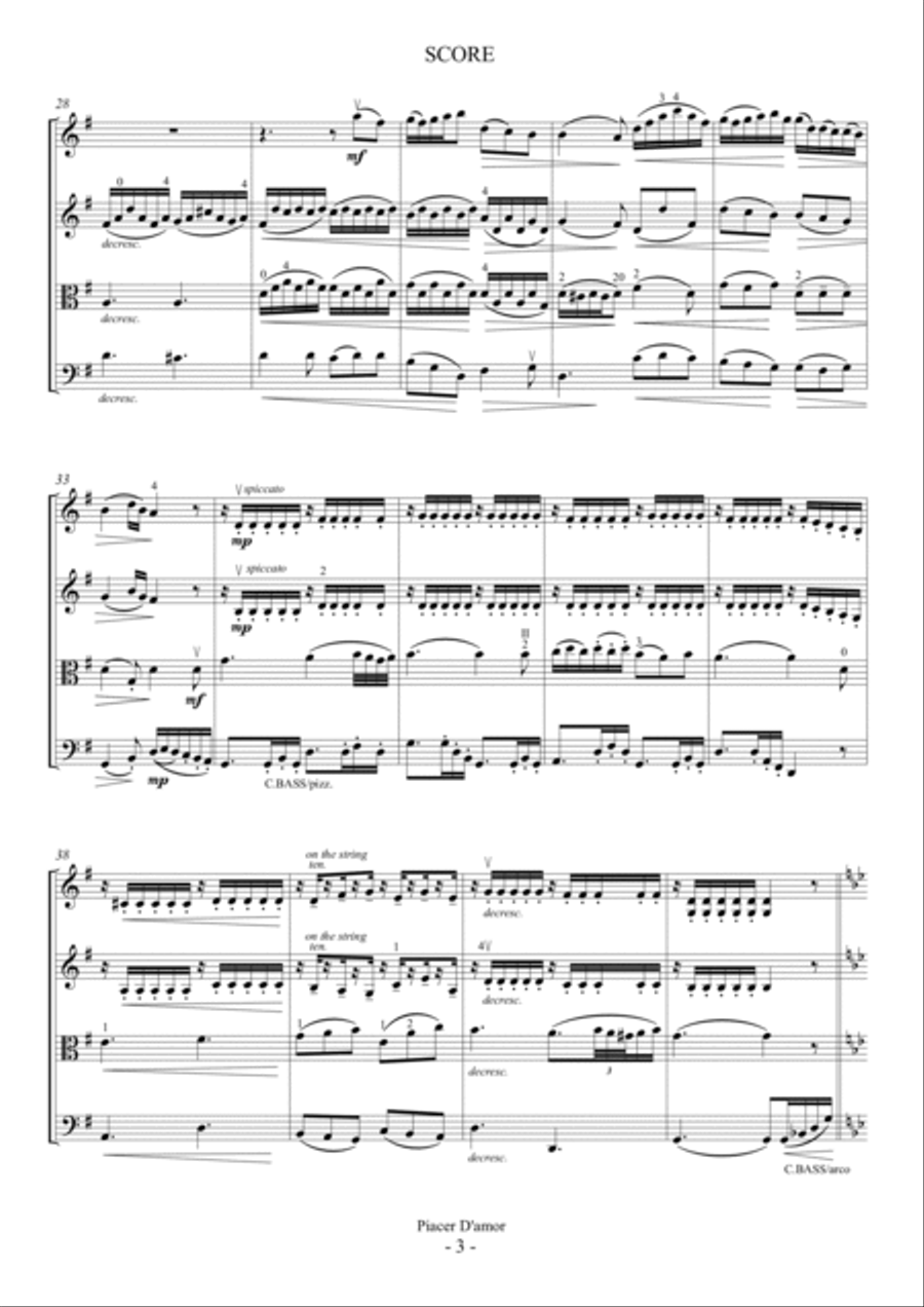 Piacer D'amor (For String Quartet) String Quartet scores gallery preview page 3