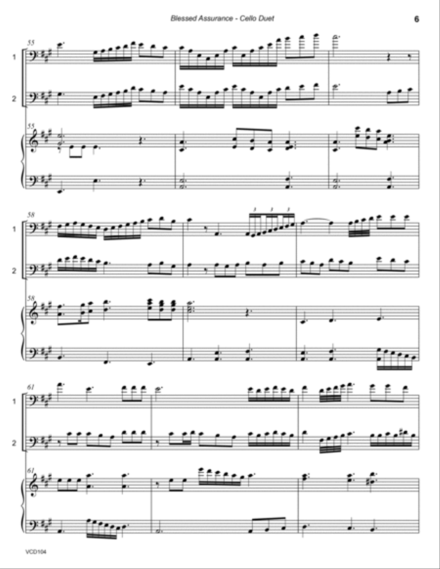 BLESSED ASSURANCE - CELLO DUET with optional Piano Accompaniment String Duet scores gallery preview page 6