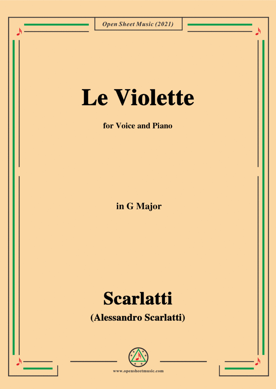 Scarlatti-Le Violette in G Major,from Pirro e Demetrio,for Voice&Piano Voice scores gallery preview page 1
