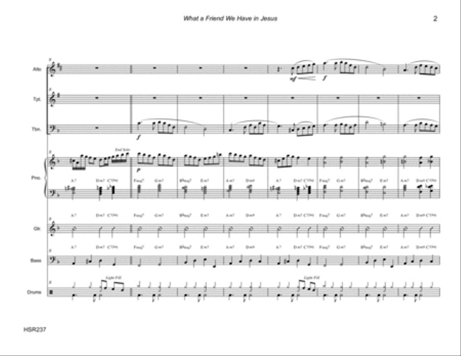 WHAT A FRIEND WE HAVE IN JESUS - ALTO SAX, TRUMPET & TROMBONE with Rhythm (Swing) Large Ensemble scores gallery preview page 2