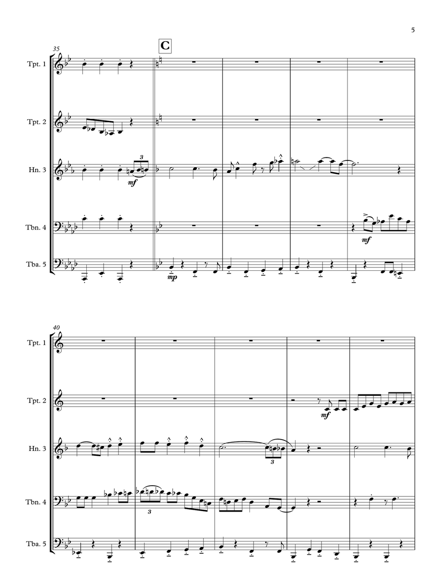 Battle Hymn of the Republic for Brass Quintet (jazz for 5 brass series) Brass Quintet scores gallery preview page 5