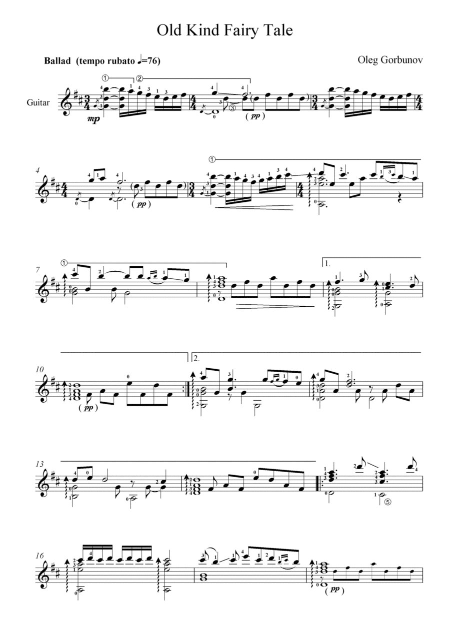 Old Kind Fairy Tale Classical Guitar scores gallery preview page 1