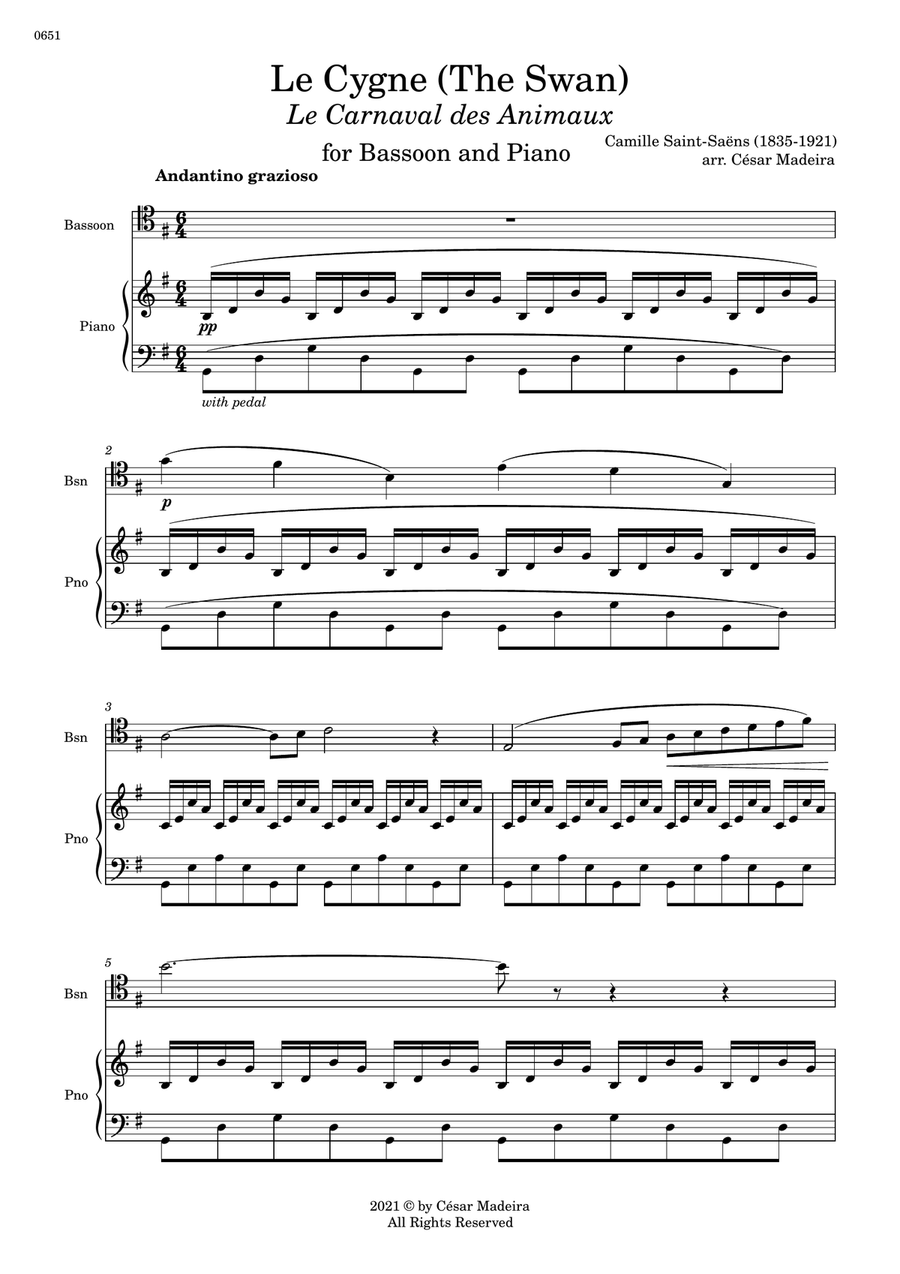 The Swan (Le Cygne) by Saint-Saens - Bassoon and Piano (Full Score and Parts) Bassoon Solo scores gallery preview page 2