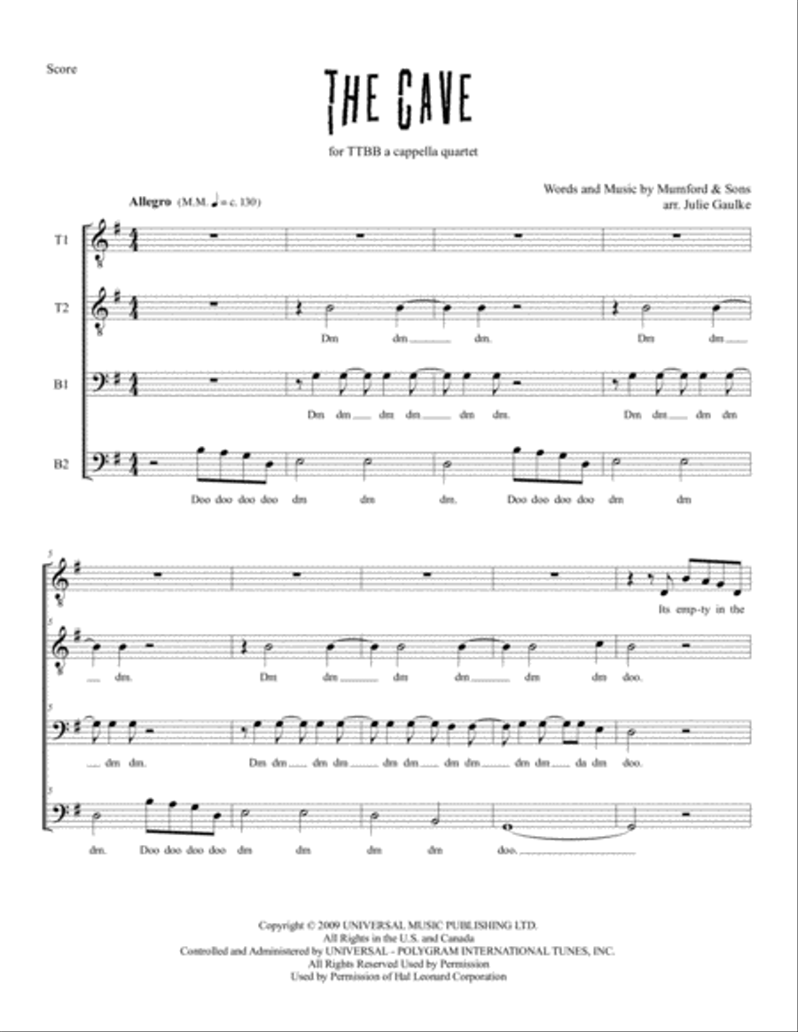 The Cave TTBB scores gallery preview page 1