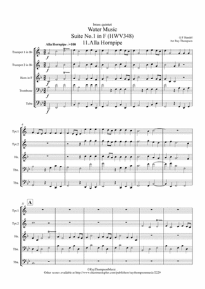 Handel:.Alla Hornpipe from Suite No.1 in F "The Water Music" (Wassermusik) - brass quintet