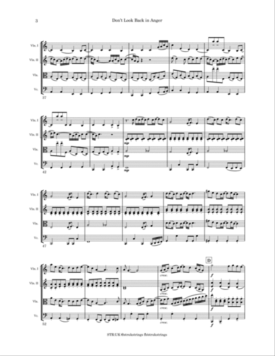 Don't Look Back In Anger String Quartet scores gallery preview page 4