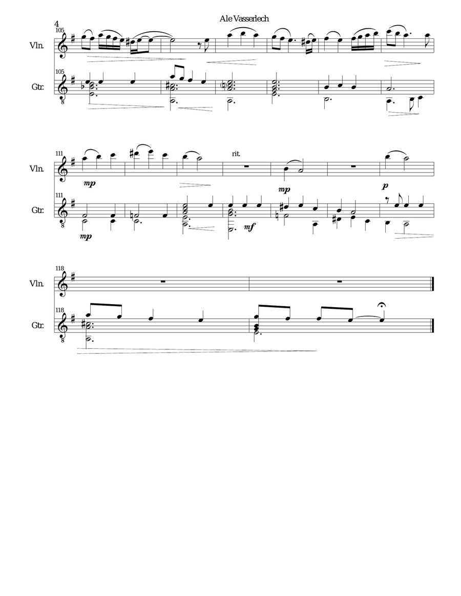 Ale vasserlech (All the waters flow away) for violin and guitar String Duet scores gallery preview page 4