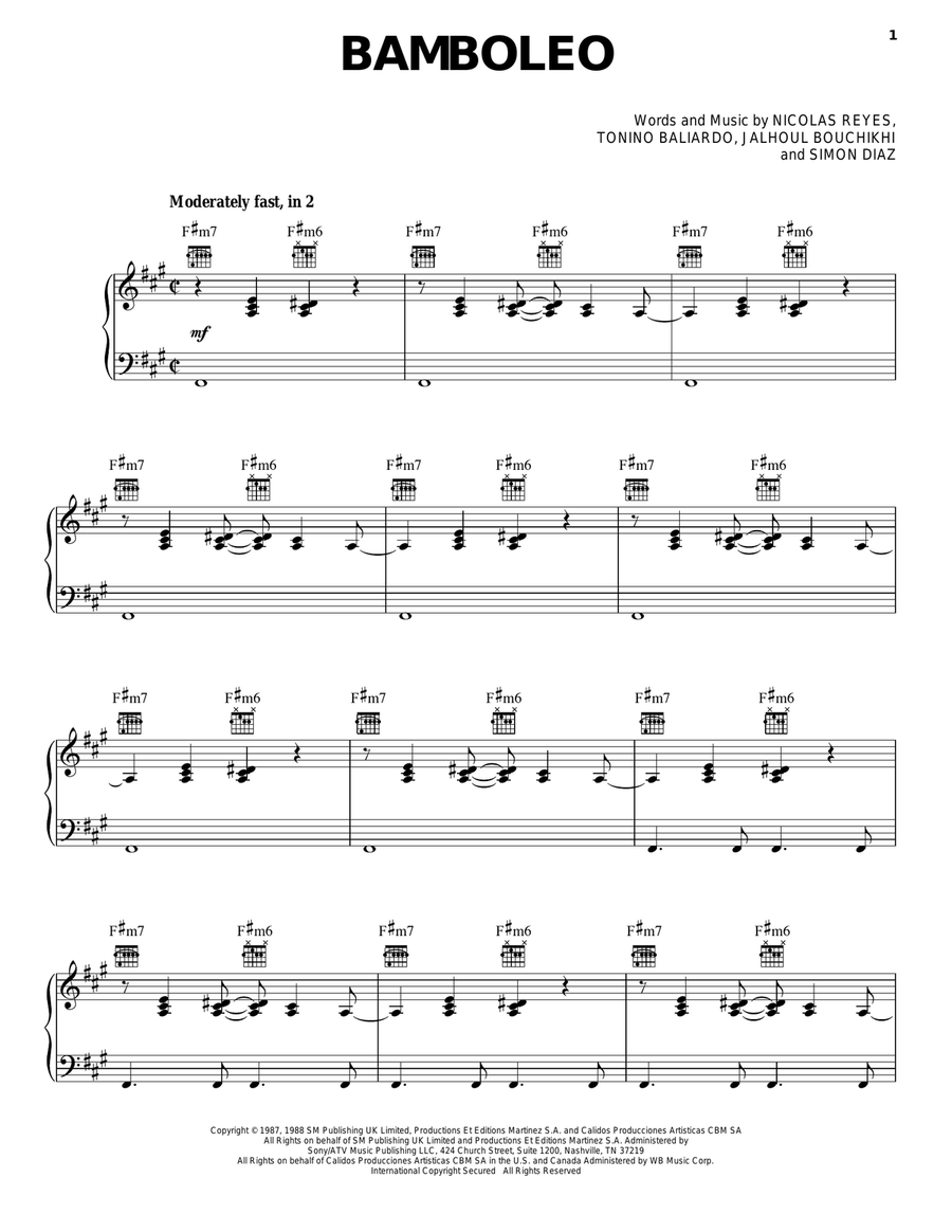 Bamboleo Piano, Vocal, Guitar scores gallery preview page 1
