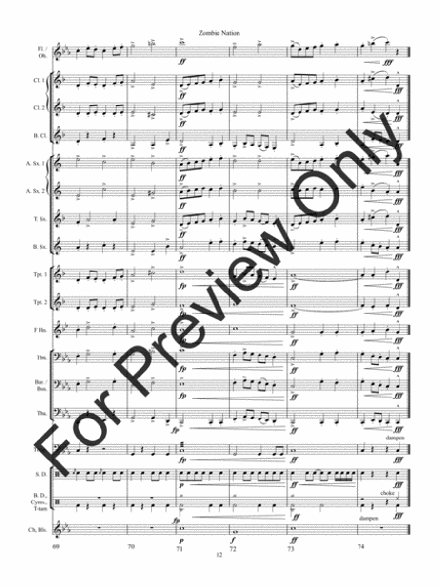 Zombie Nation Concert Band scores gallery preview page 16