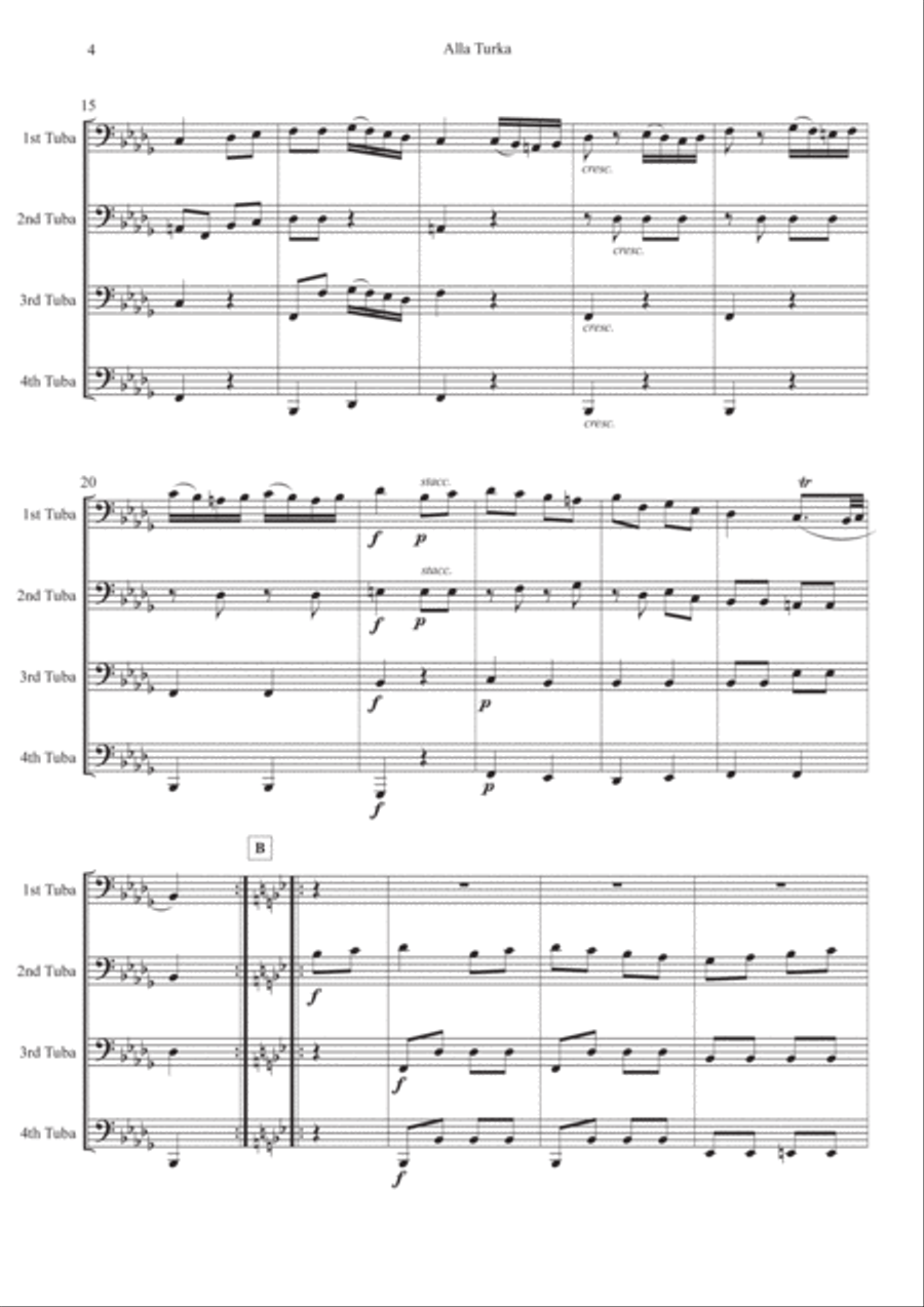 Alla Turka (Turkish March) for Symphonic Tuba Quartet Tuba Quartet scores gallery preview page 4