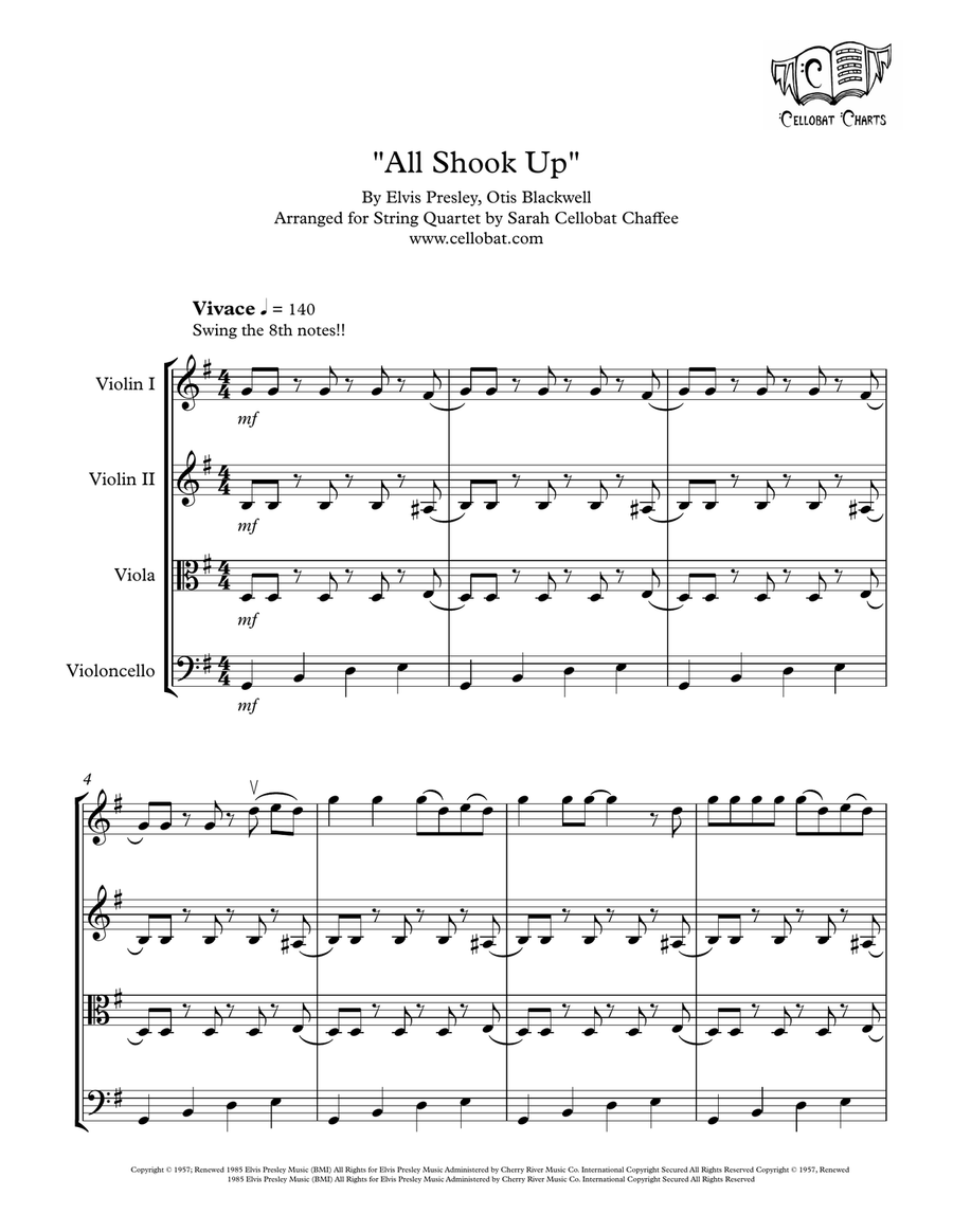 All Shook Up String Quartet scores gallery preview page 1