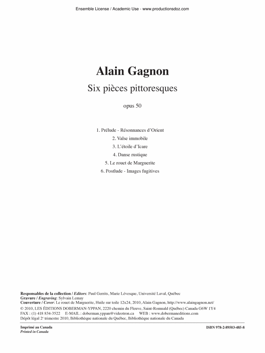 Six pièces pittoresques Piano Solo scores gallery preview page 1
