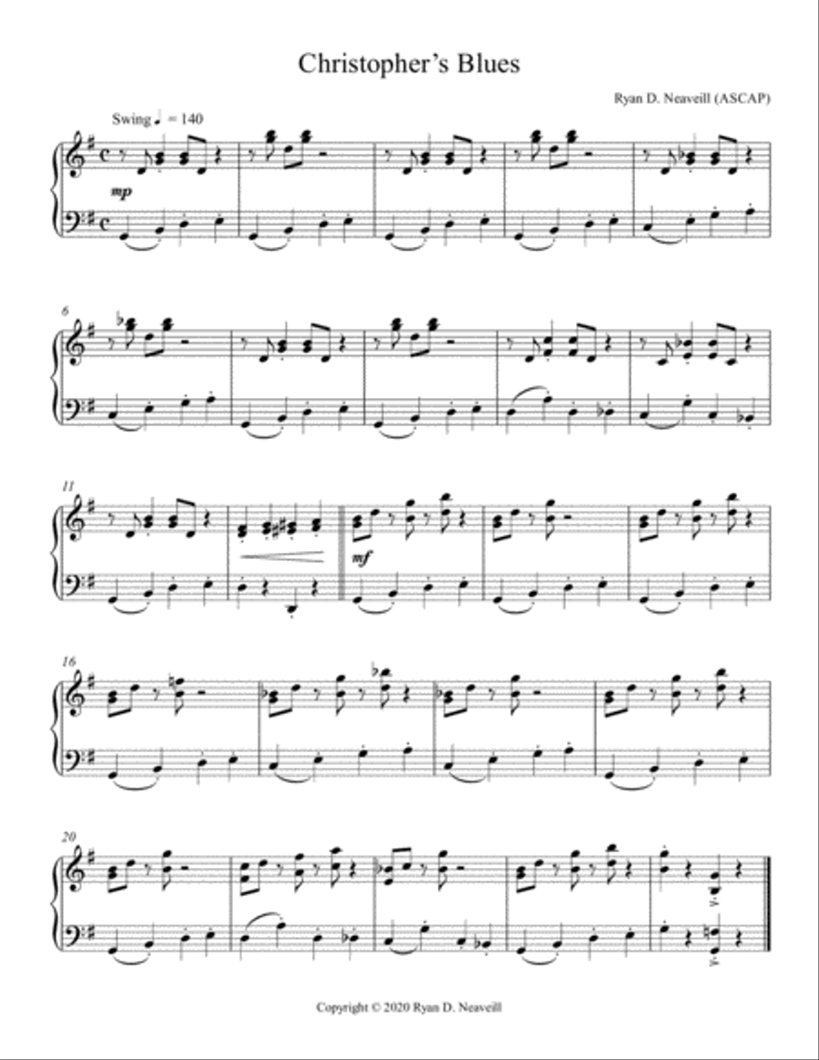 Christopher’s Blues Piano Solo scores gallery preview page 1