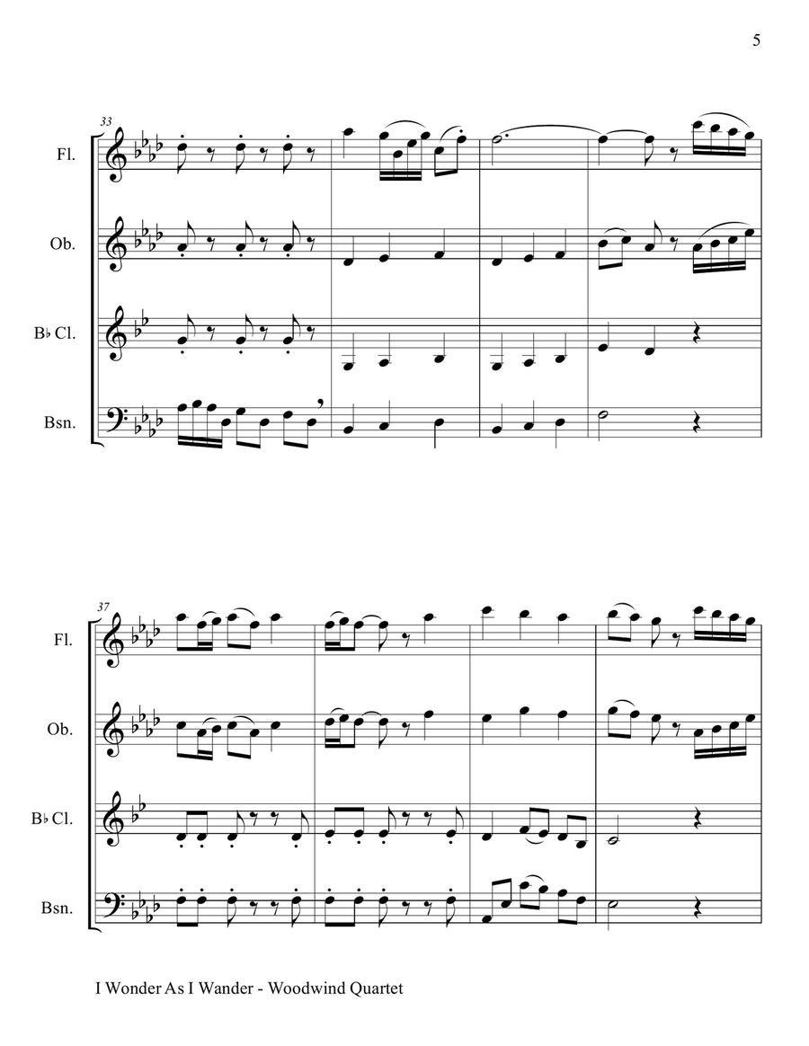 I Wonder As I Wander Woodwind Quartet scores gallery preview page 6