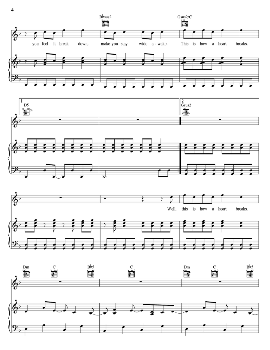 This Is How A Heart Breaks Piano, Vocal, Guitar scores gallery preview page 4