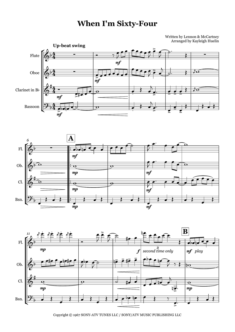 When I'm Sixty-Four Woodwind Quartet scores gallery preview page 1