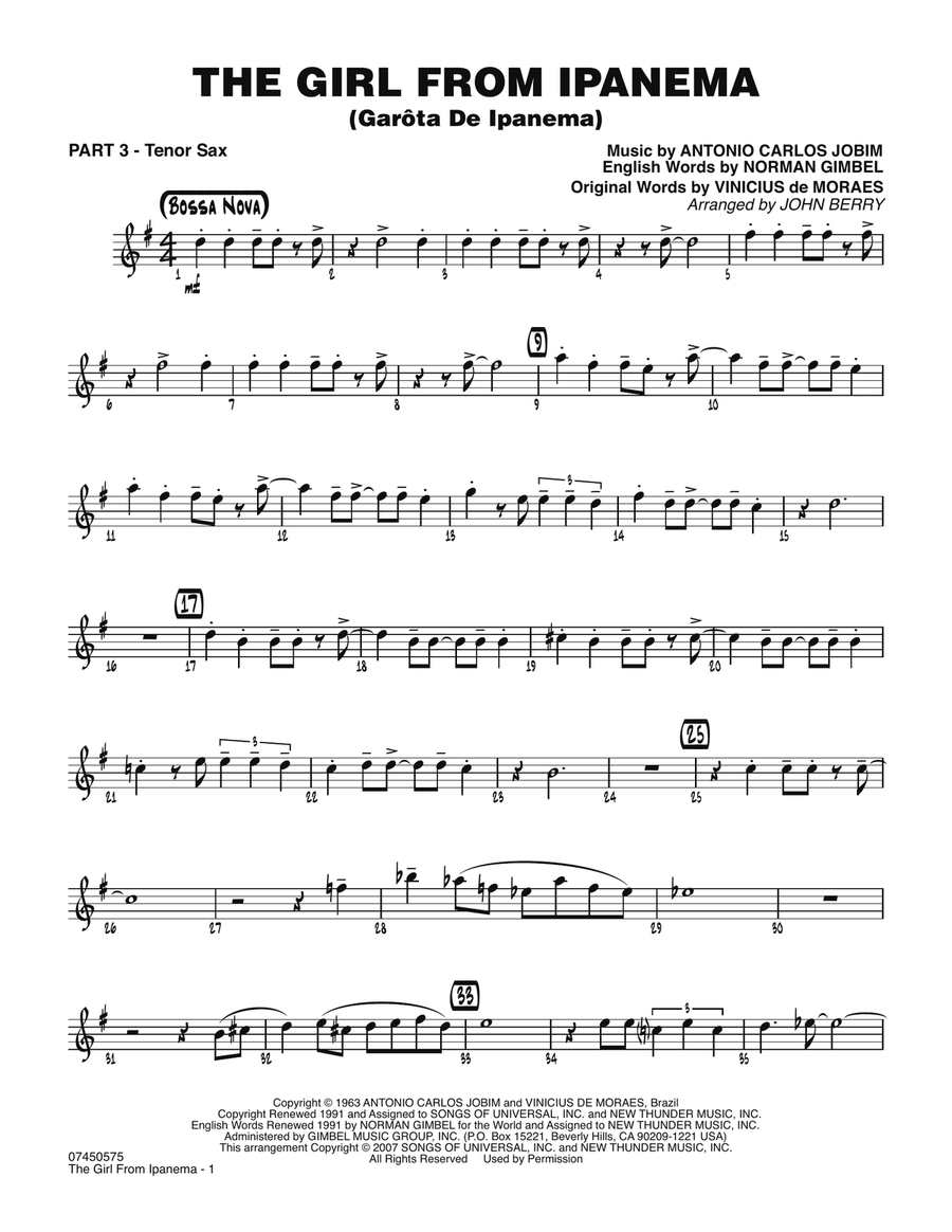 The Girl From Ipanema (Garota De Ipanema) - Part 3 - Bb Tenor Sax Jazz Ensemble scores gallery preview page 1