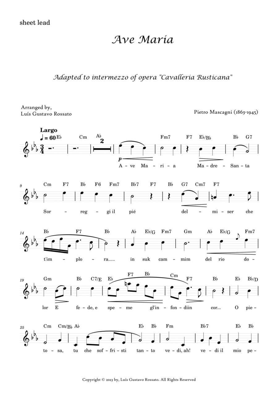 Mascagni - Ave Maria (Eb Major) Piano Solo scores gallery preview page 1