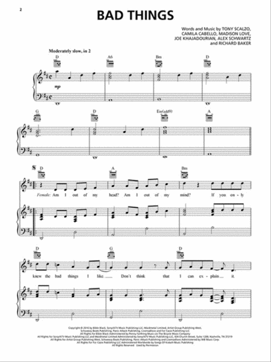 Bad Things Bad Things Piano, Vocal, Guitar scores gallery preview page 2