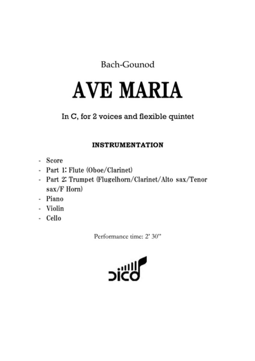 Ave Maria (Gounod) in C Major for 2 voices & quintet image number null