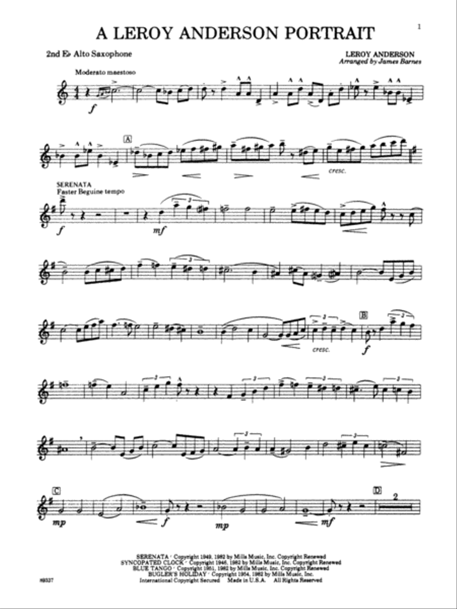 Leroy Anderson Portrait: 2nd E-flat Alto Saxophone Concert Band scores gallery preview page 1