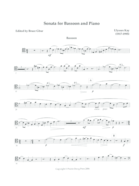 Sonata by Ulysses Kay Bassoon Solo - Sheet Music