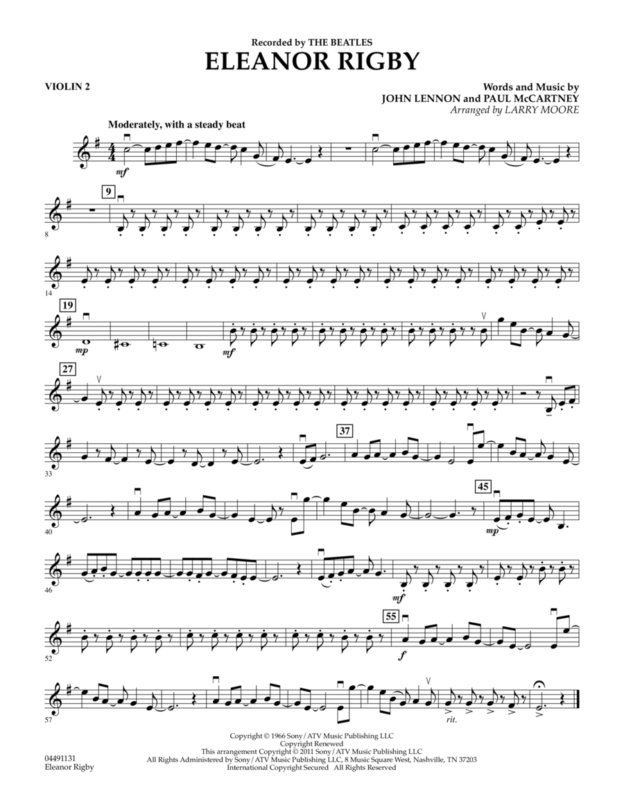 Eleanor Rigby - Violin 2 String Quartet scores gallery preview page 1