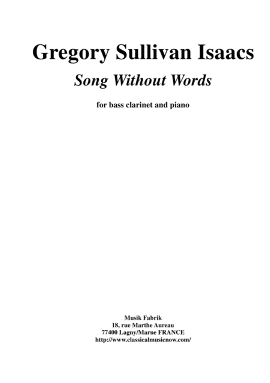 Gregory Sullivan Isaacs: Song Without Words for Bb bass clarinet and piano Bass Clarinet scores gallery preview page 1