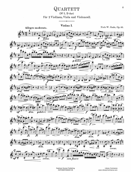 Streich-Quartett Nr. 1, D dur, fur 2 Violinen, Viola und Violoncell. Op. 63