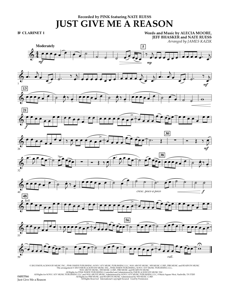 Just Give Me a Reason - Bb Clarinet 1 Concert Band scores gallery preview page 1