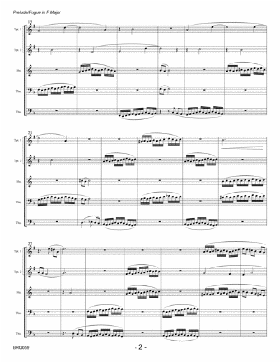 PRELUDE and FUGUE in F MAJOR (J.S. Bach) arranged for BRASS QUINTET Brass Quintet scores gallery preview page 2