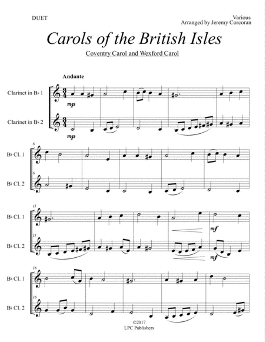 Carols of the British Isles For Two Clarinets Clarinet Duet scores gallery preview page 2